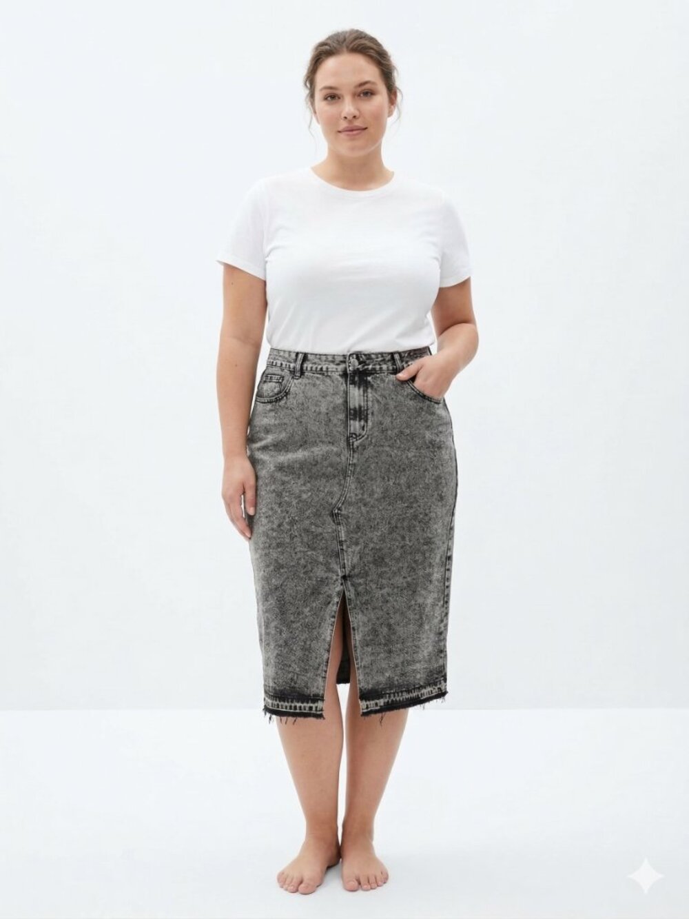 Cimuk Skirt Denim Black Grunge Casual Midi 2XL - Picture 11 of 11